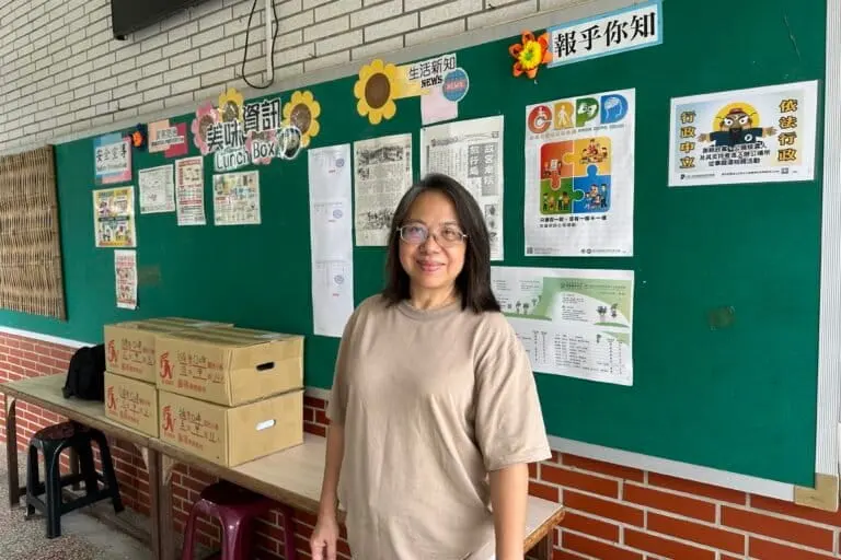 Siraya activist Uma Talavan at Koupi Experimental Elementary School, the first school where learning Siraya is mandatory, in Sinhua district, Tainan, Taiwan, on Aug. 21, 2026.