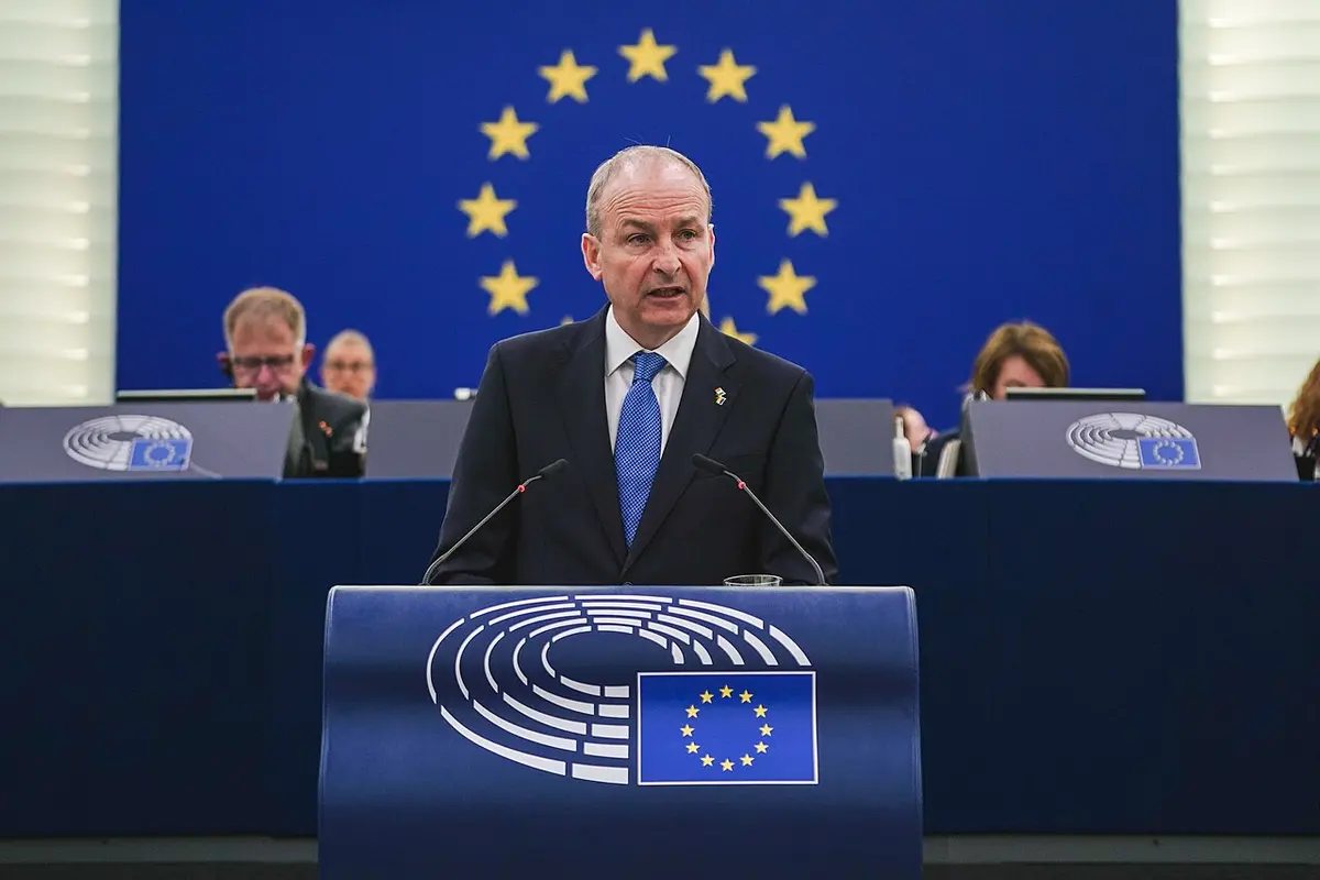 Martin addressing the European Parliament in Strasbourg on June 8, 2022. Image: European Parliament.