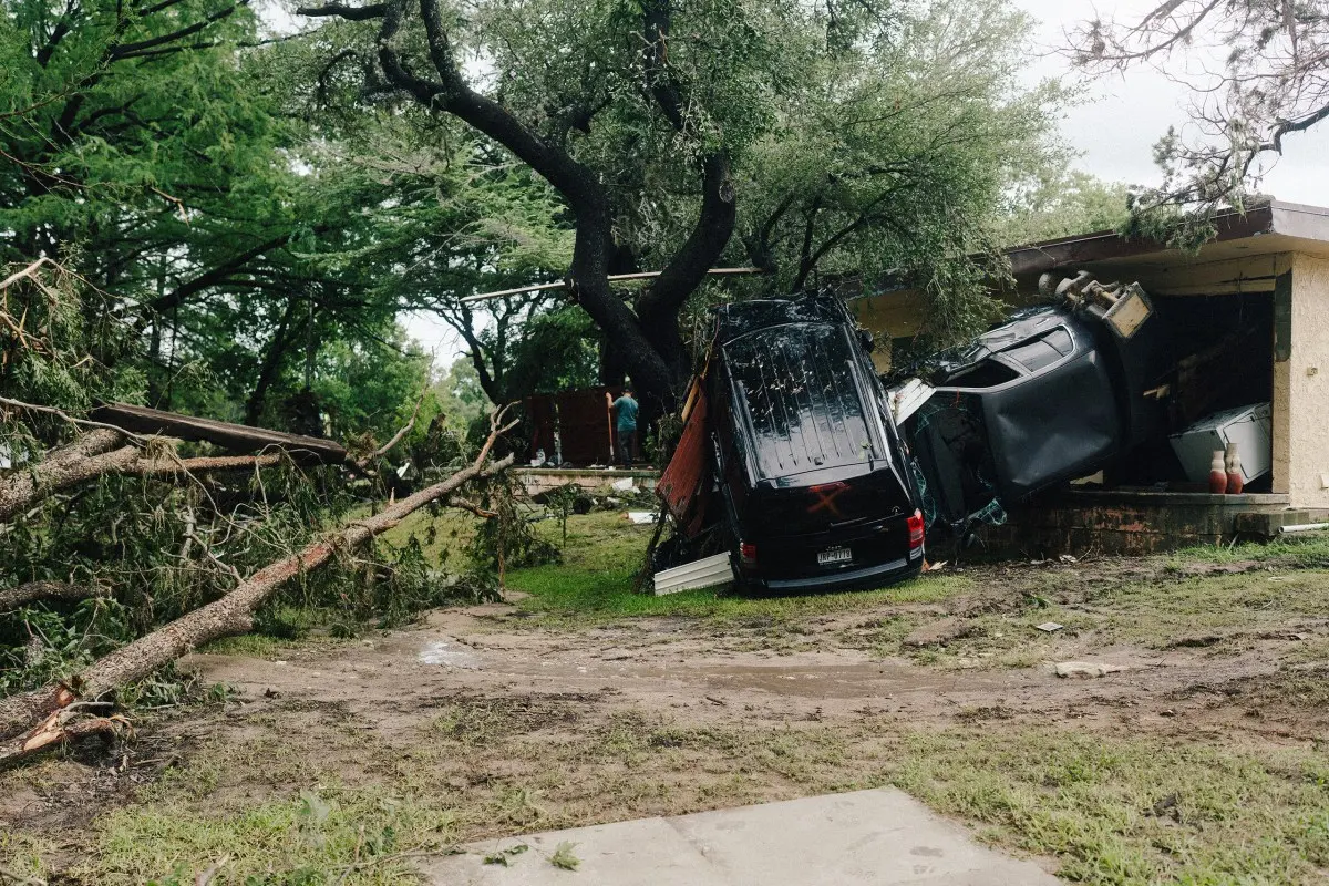Damaged cars that washed away in the flood in Kerrville on July 16, 2026.
