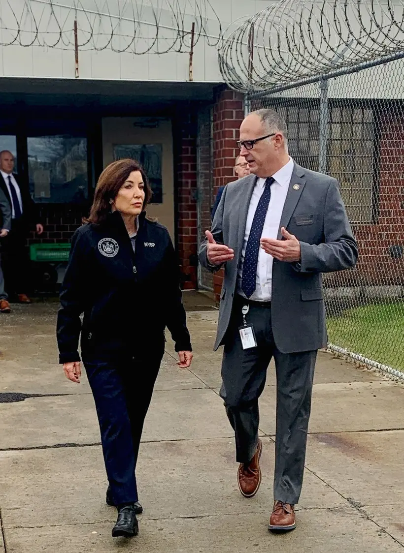 Governor Kathy Hochul and prison chief Daniel Martuscello touring Marcy Correctional Facility