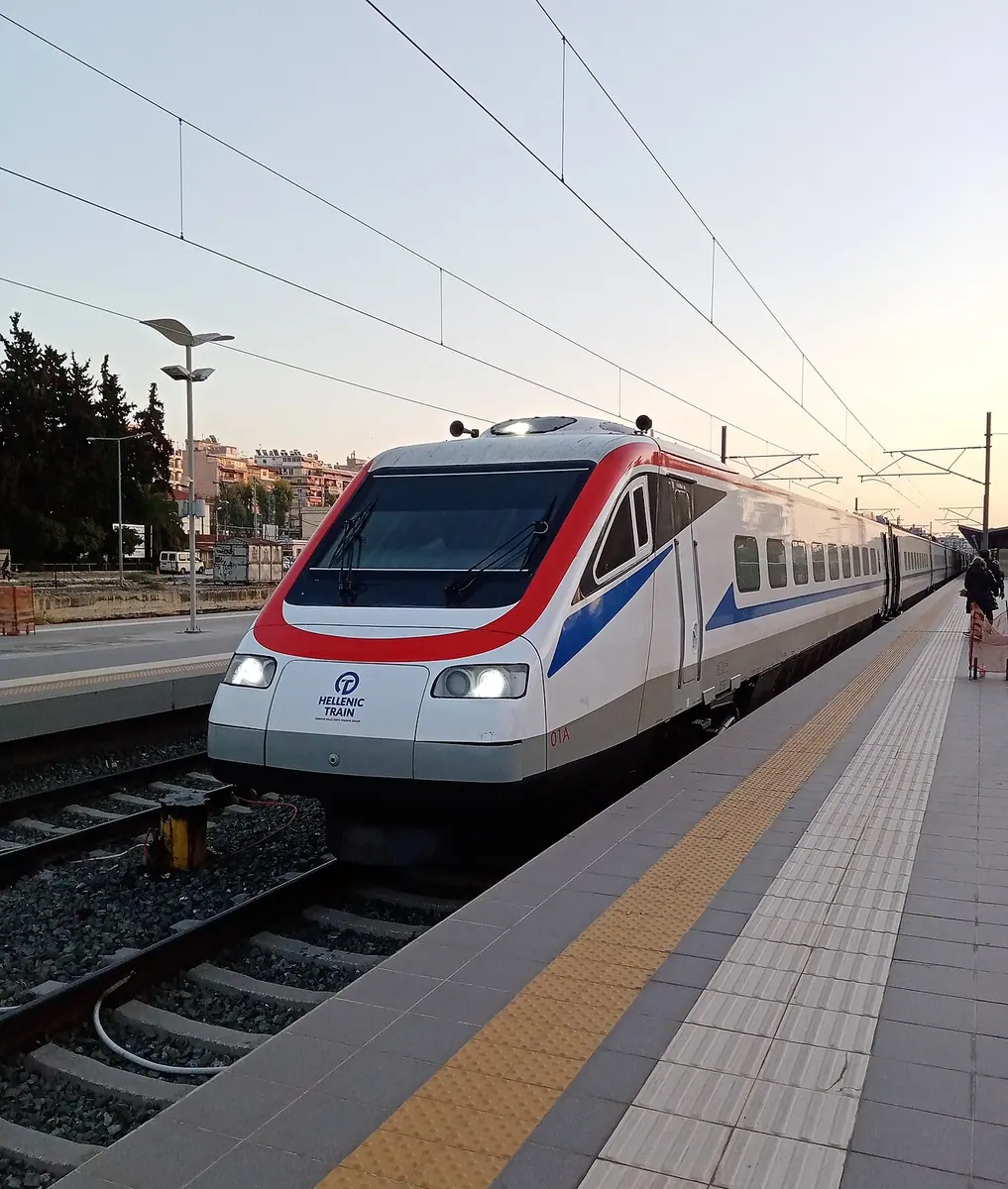 The ETR 470 in the Hellenic Train livery about to depart from Athens. The explosion occurred in close proximity to the company's Athens-based headquarters.