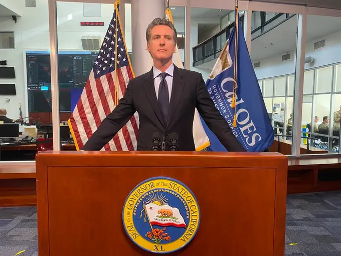 Governor Newsom during a press conference in March 2020. Image: Office of the Governor.