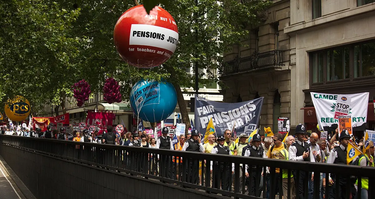 Strikers march down Kingsway, London.Photo: Harry Metcalfe.