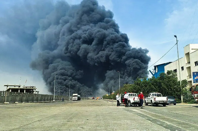 Smoke seen billowing after the explosion. Image: Meysam Mirzadeh / Tasnim News.