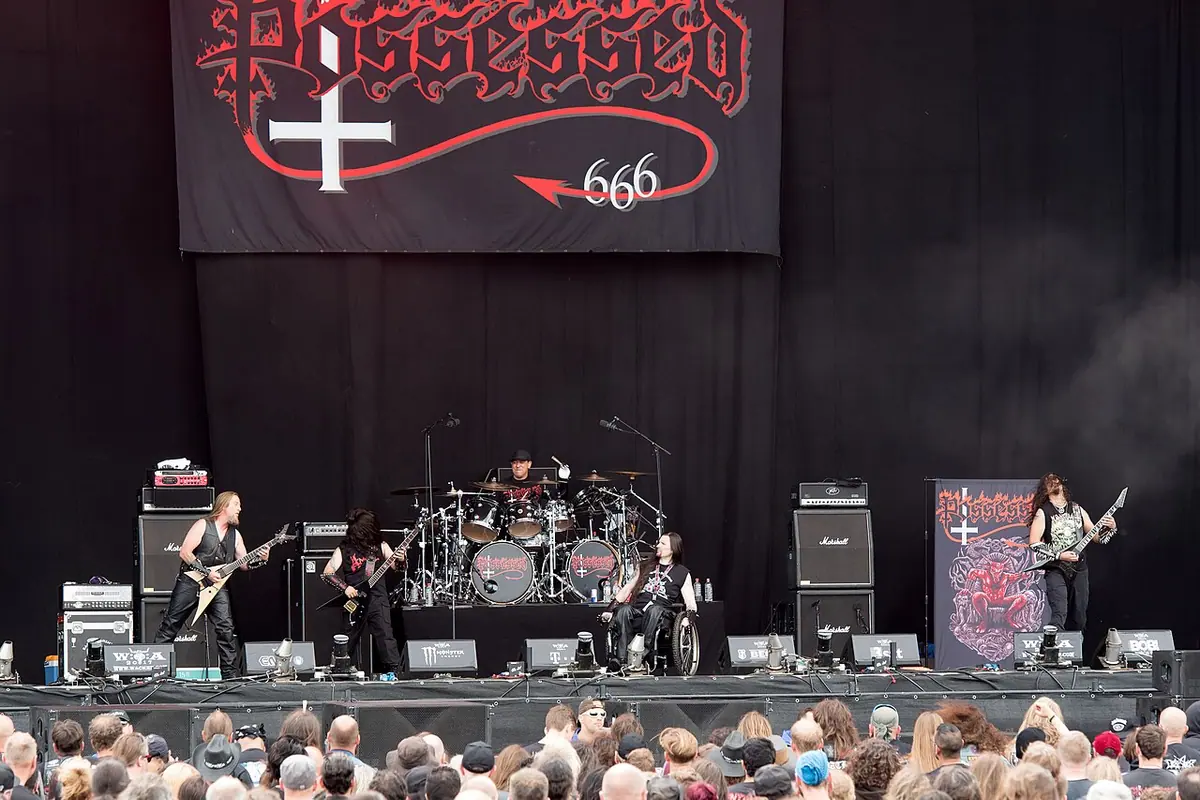 Possessed performing live at Wacken Open Air in 2017. Brian Montana, who left the band in 1984, is not pictured.Image: Frank Schwichtenberg.