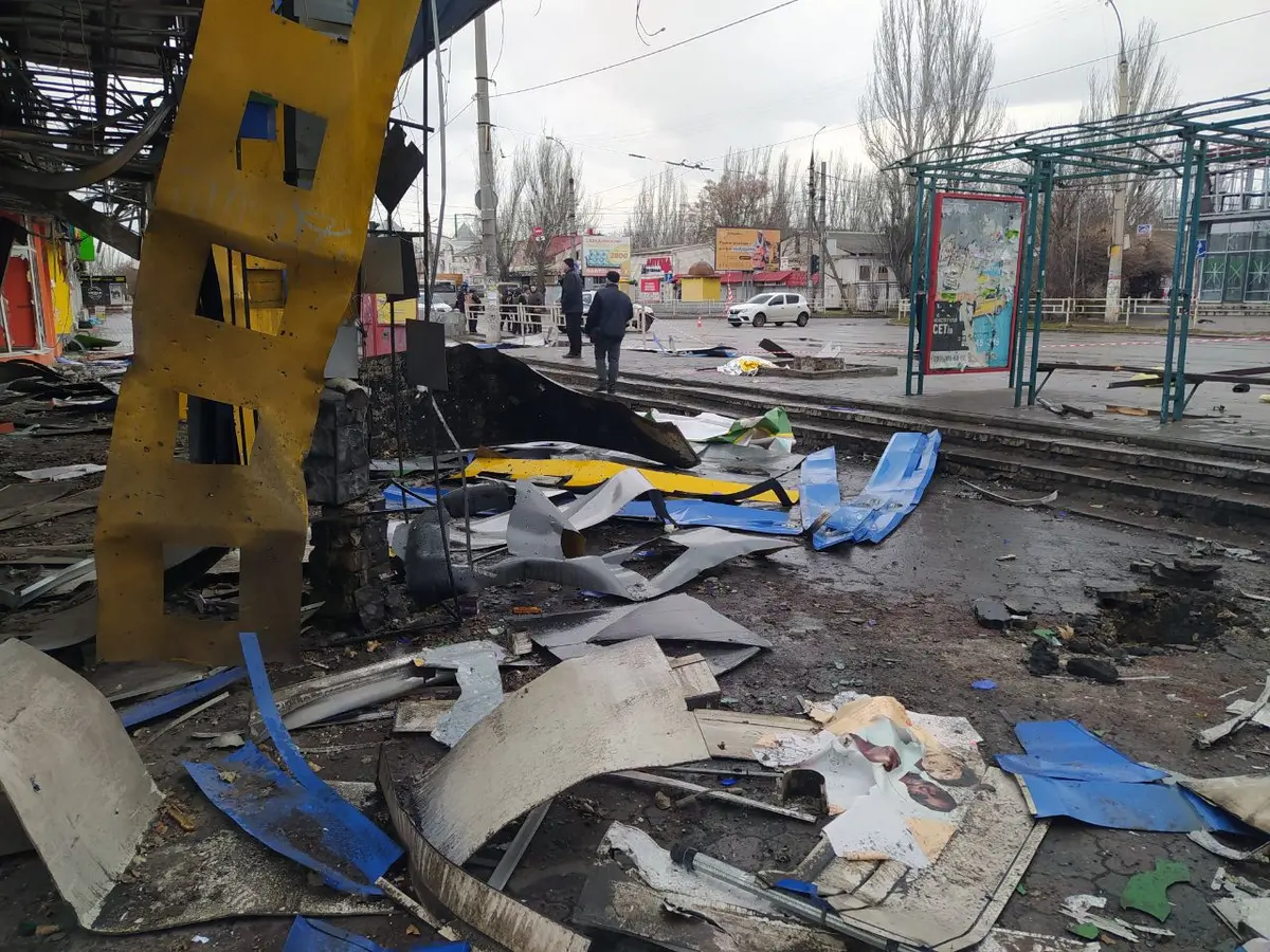 A street in Kherson Oblast on February 21 after Russian shelling killed at least five and injured at least 16. Image: National Police of Ukraine.