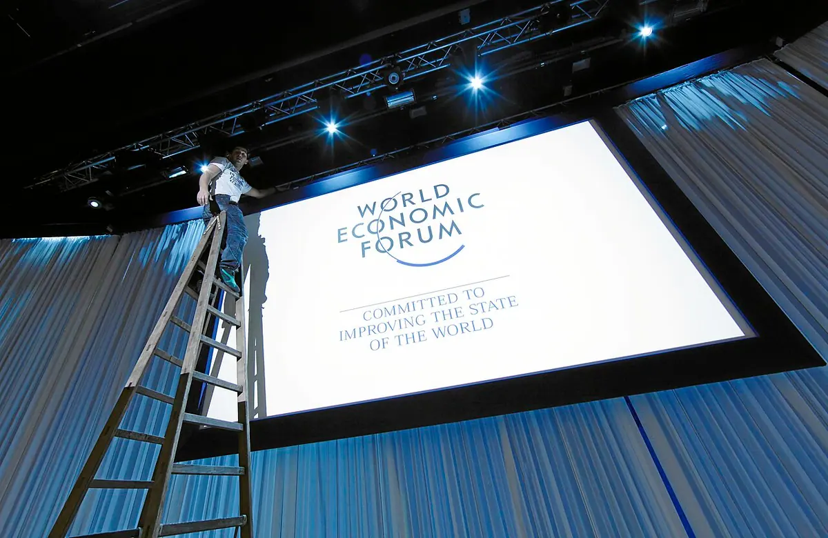 Finishing touches being put to the 2012 conference's stage setup. Image: World Economic Forum.