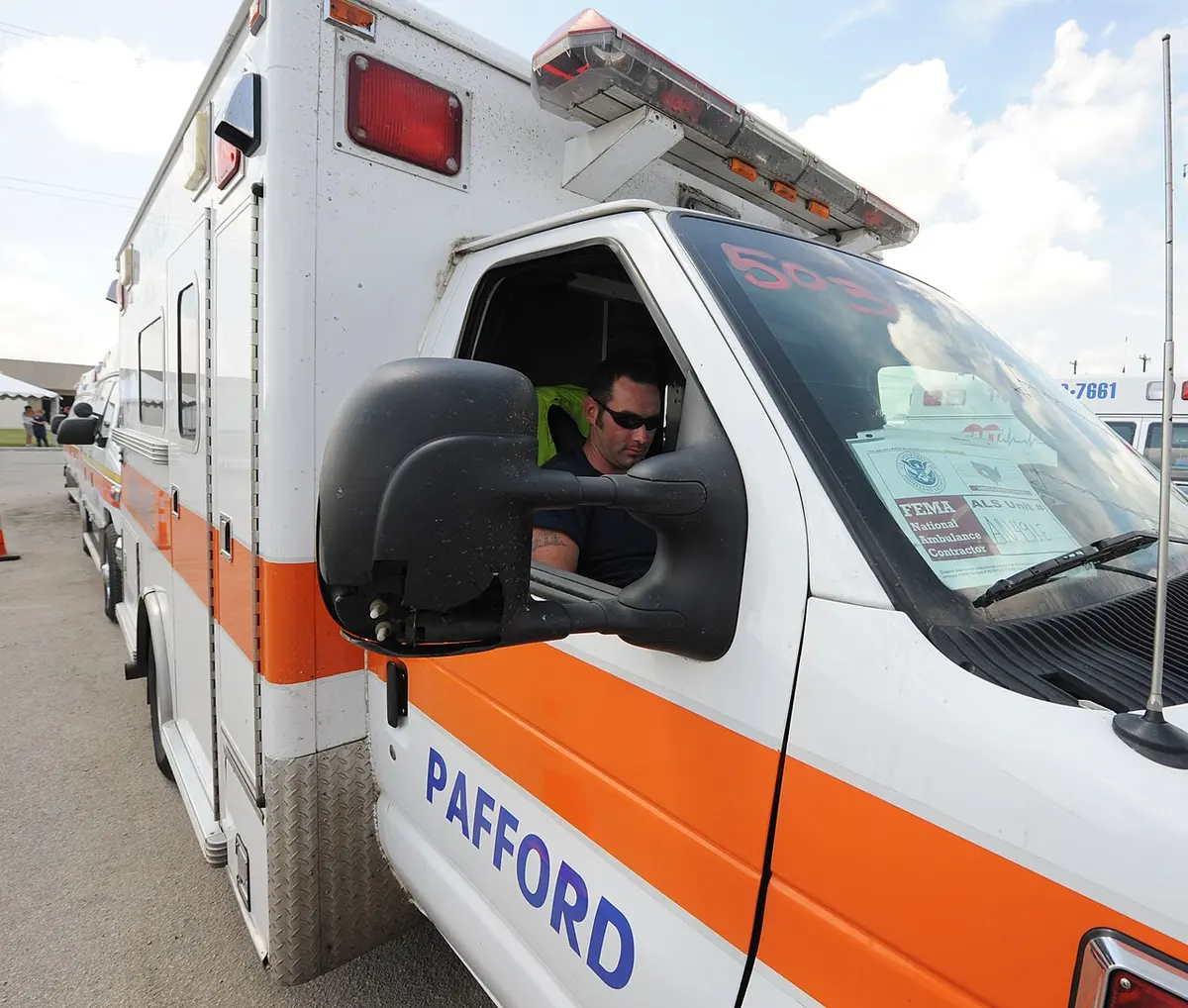 File photo of an ambulance in Texas awaiting Hurricane Ike in 2008.