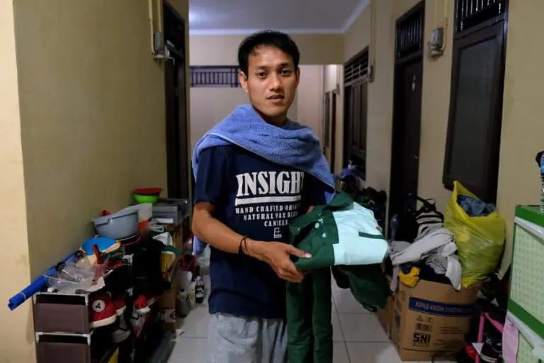 Rizky Fauzan Alvian at a boarding house in Jakarta, August 2021. Image by Wienda Parwitasari for Mongabay.