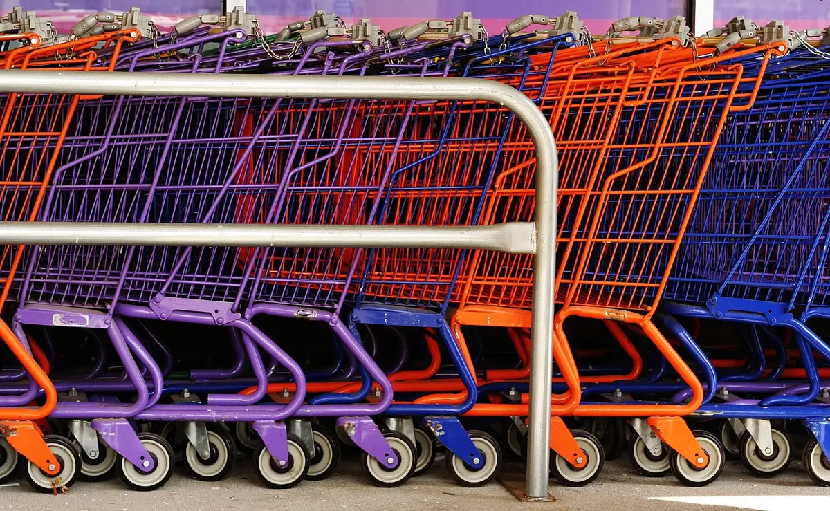 This row of colorful carts awaits safe use. Image: Jim.