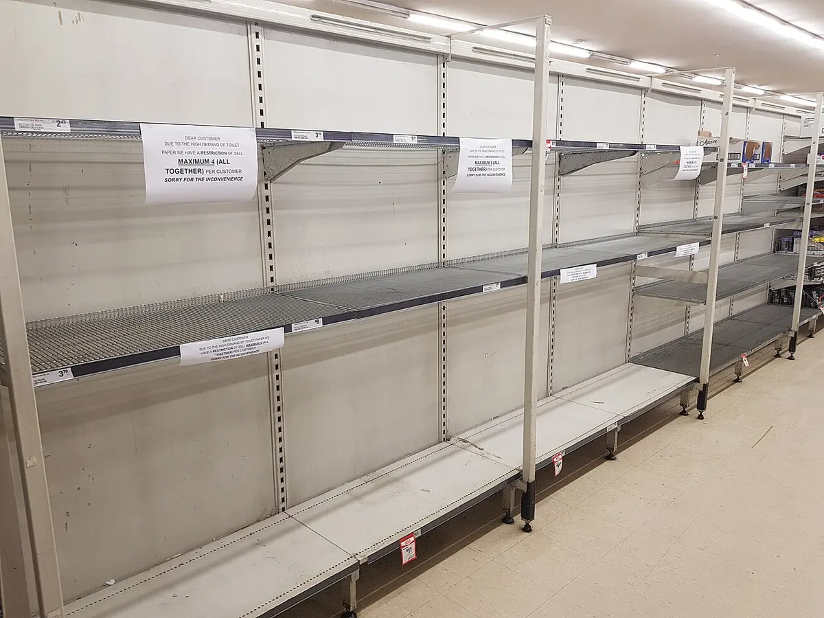 Empty supermarket shelves during toilet paper shortage in Sydney, New South Wales; on last Wednesday. (Image: Maksym Kozlenko)