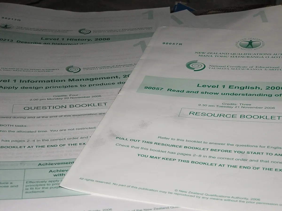 A collection of NCEA resource booklets. Photograph by Gabriel Pollard.