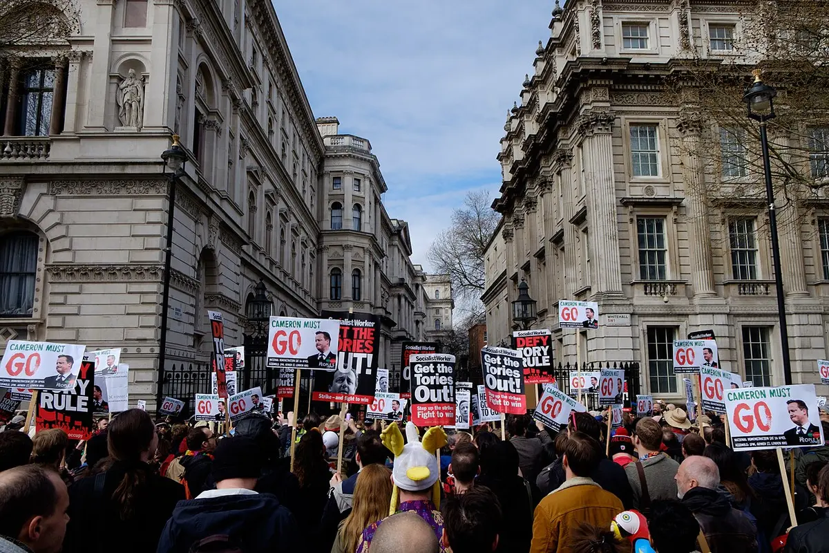 Protesters angry at David Cameron over his alleged tax affairs protested outside Downing Street then marched up Whitehall, along the Strand and up to Holborn.