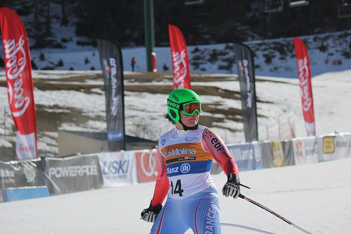 Solene Jambaque of France in the Super-G event at the 2013 IPC Alpine World Championships in La Molina, Spain. Image: Laura Hale.