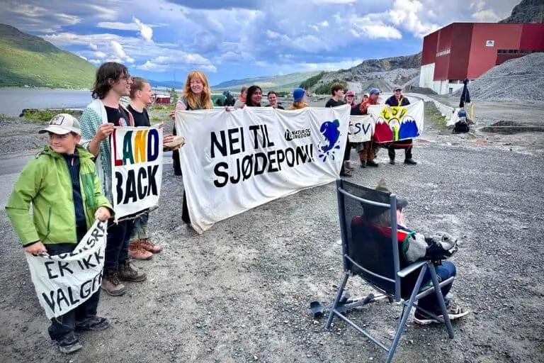 Sámi and environmental groups have opposed the Nussir copper mine, licensed to dump tailings into a national salmon fjord. Image courtesy of Áslat Holmberg.