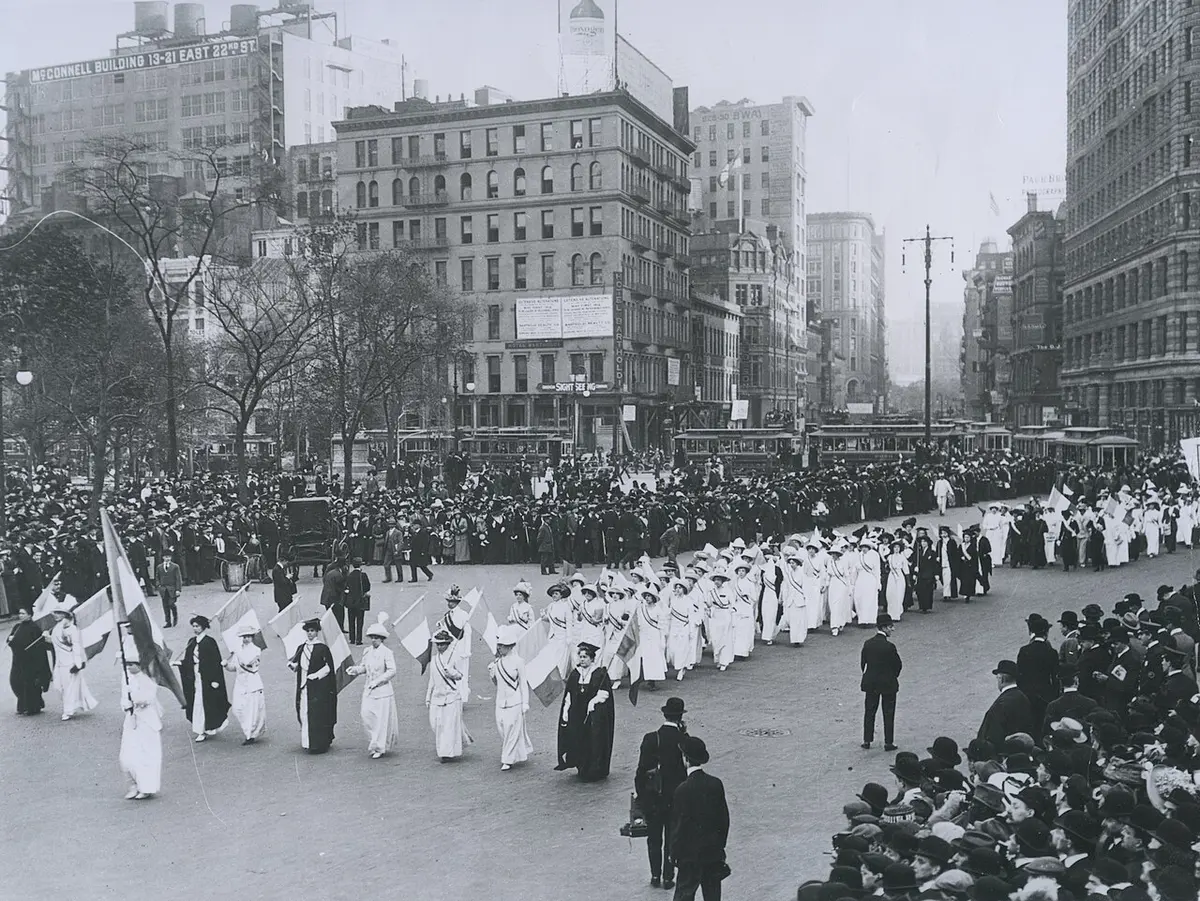 A suffrage parade in the United States in 1912 Image: National Archives and Records Administration .