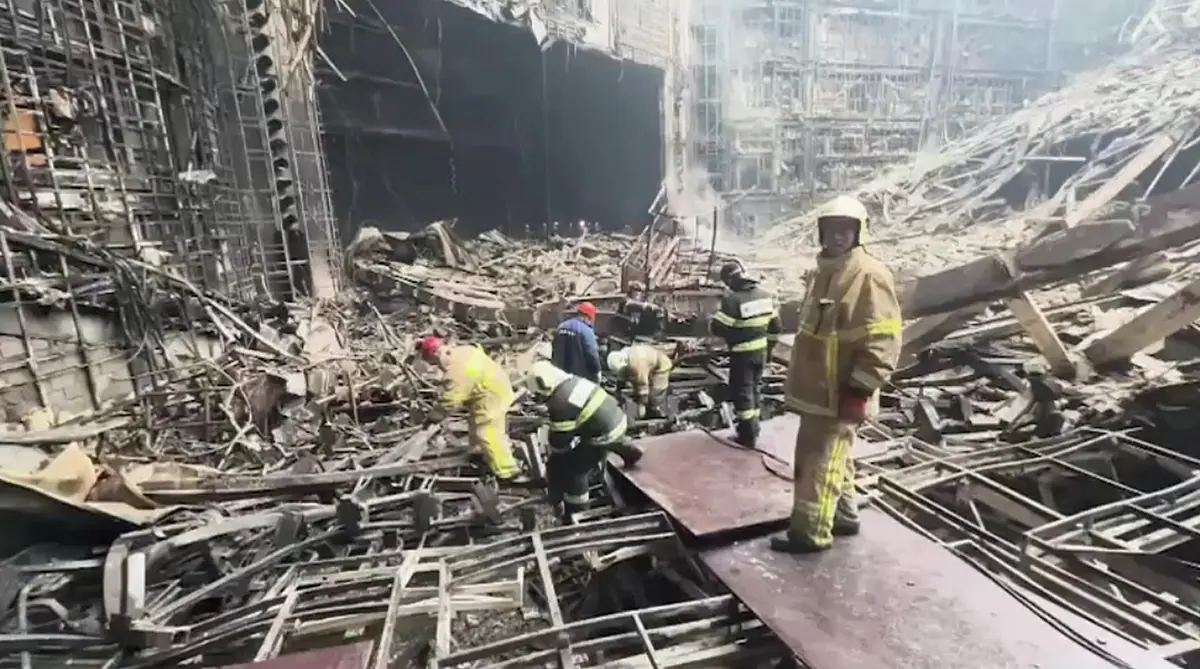 Crocus City Hall after the attack. Image: Пресс-служба Губернатора Московской области.