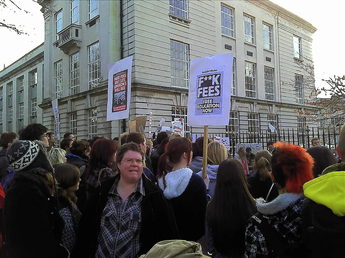 At least three hundred students gathered outside the gates of Cardiff University.