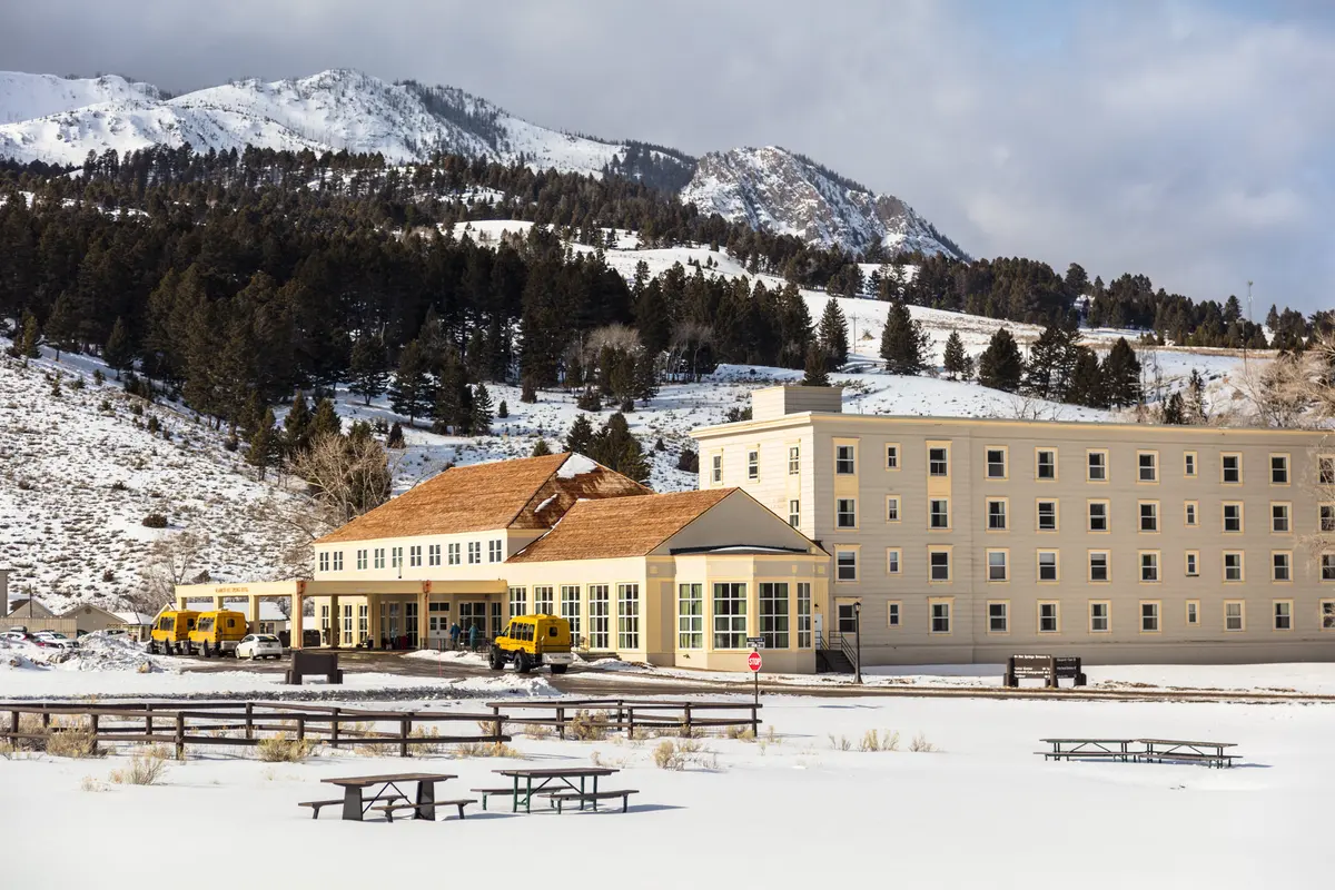 Mammoth Hot Springs Hotel with Sepulcher Mountain NPS / Jacob Frank
