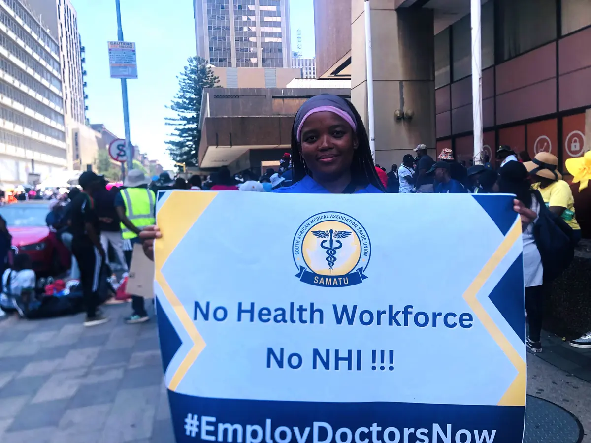 Nobuhle Makhaya graduated from the University of KwaZulu-Natal’s medical school in 2021. On Friday she joined a march with other unemployed health graduates who are yet to find a job. Photos: Silver Sibiya