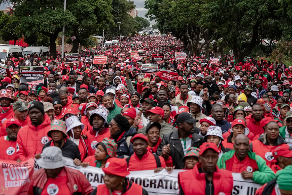 Thousands of South African Democratic Teachers Union (SADTU) and affiliated union members marched through the streets of Pretoria on Wednesday against austerity measures and budget cuts in public education. Photos: Ihsaan Haffejee