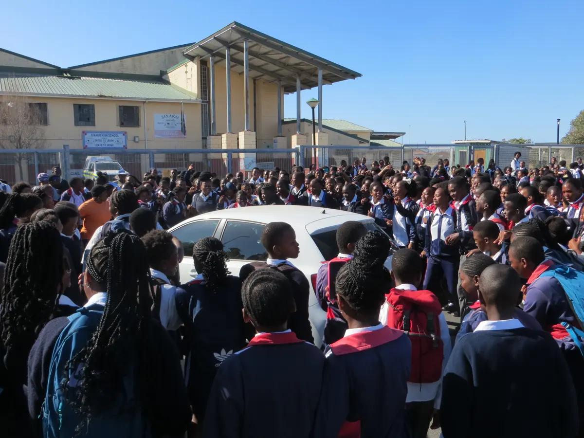 Dozens of learners from Sinako High School in Makhaza, Khayelitsha, protested as education department officials visited on Monday. The school is short on stationery for the new school year. Photo: Vincent Lali
