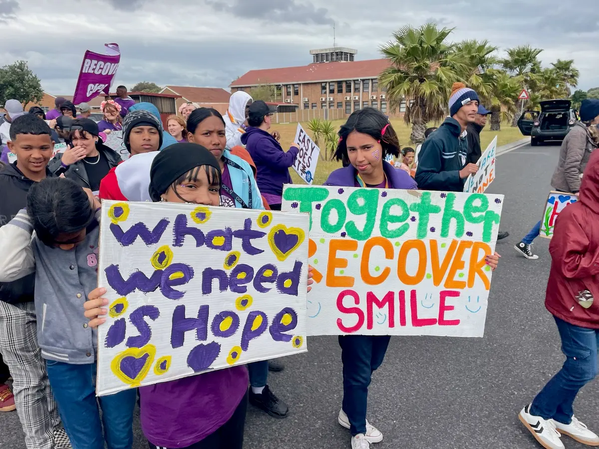 Zeenat Gray (left) and Kaylin Cloete from Beacon Hill High School joined the march with colourful signs.