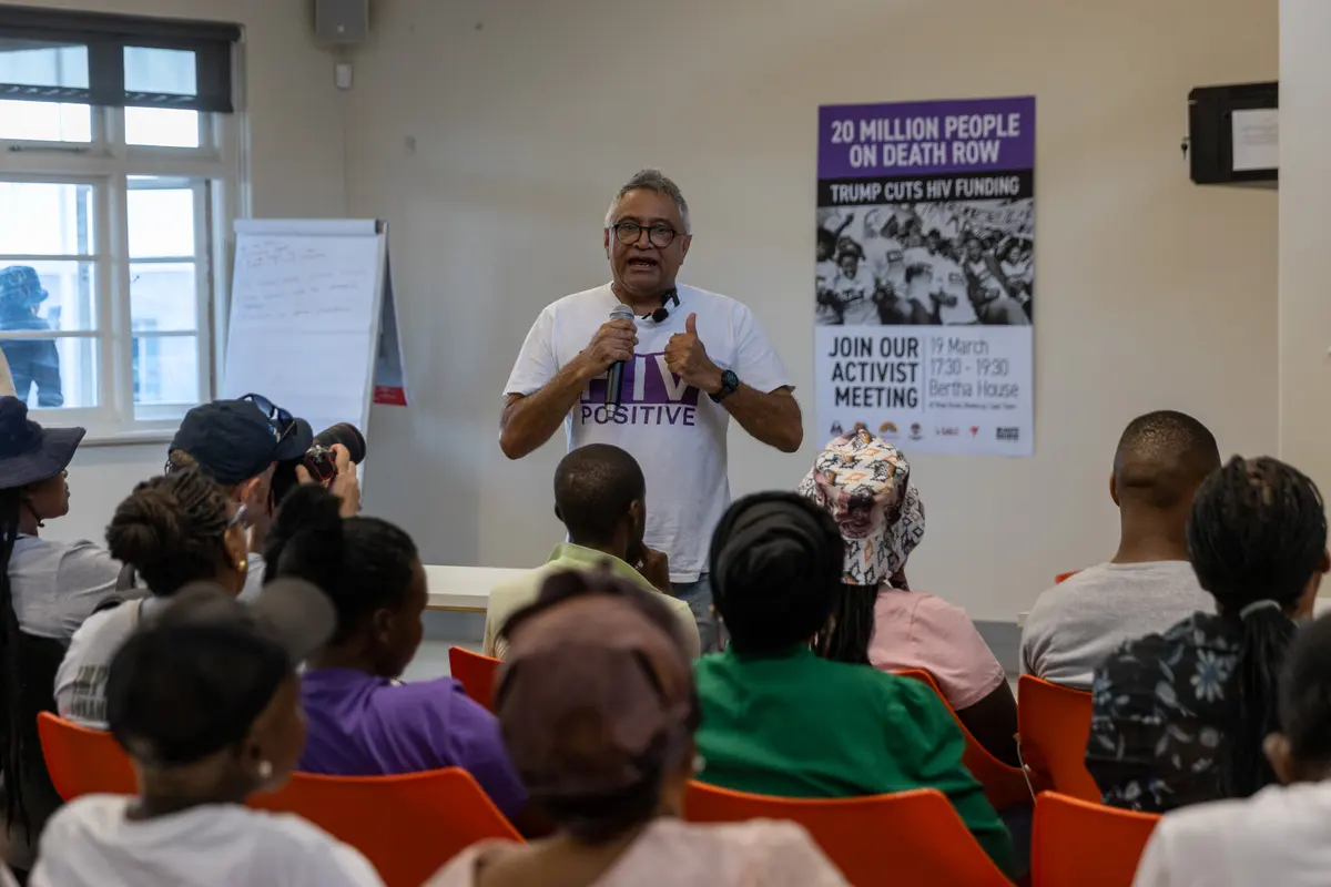 HIV activist Zackie Achmat at a meeting with several civil organisations at Bertha House in Mowbray, Cape Town on Wednesday night, discuss the looming health crisis as a result of the USAID funding cuts. Photos: Liezl Human