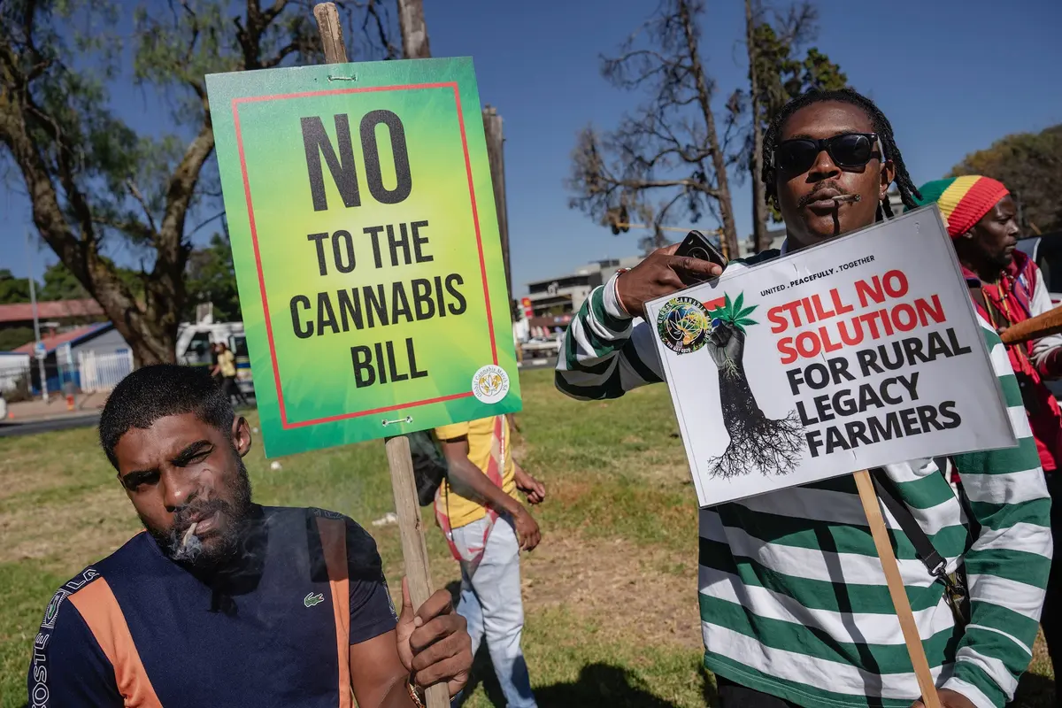 Some protesters at the annual Global Cannabis March in Johannesburg were not in favour of the new “cannabis bill” that is awaiting the President’s signature. Photos: Ihsaan Haffejee