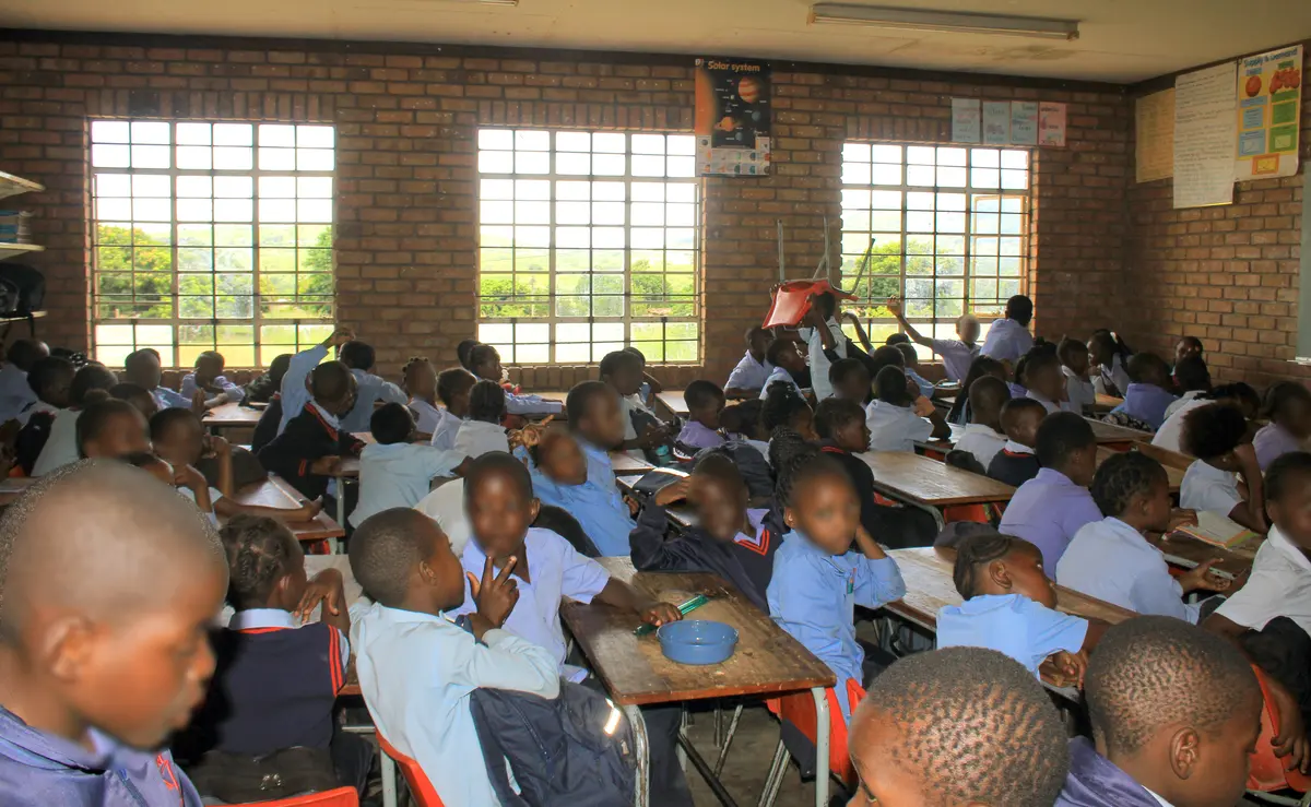 More than 100 grade 4 learners share desks in one of the overcrowded classrooms at Ketlane Primary School in Valdezia, Limpopo. Photo: Thembi Siaga